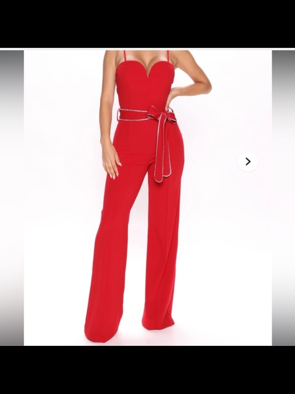 Fashion Nova Red Strapless Wide-Leg Jumpsuit with Tie Belt